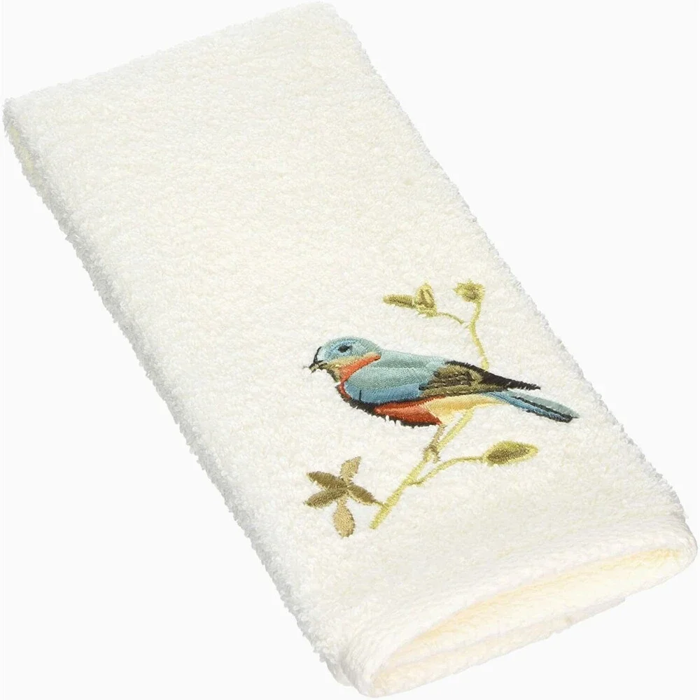Avanti Premier Songbirds Ivory Fingertip Towels Embroidered Bathroom Set of 2
